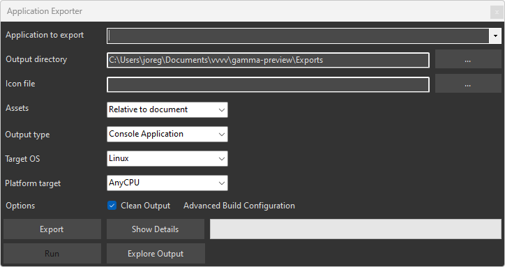 The Export dialog